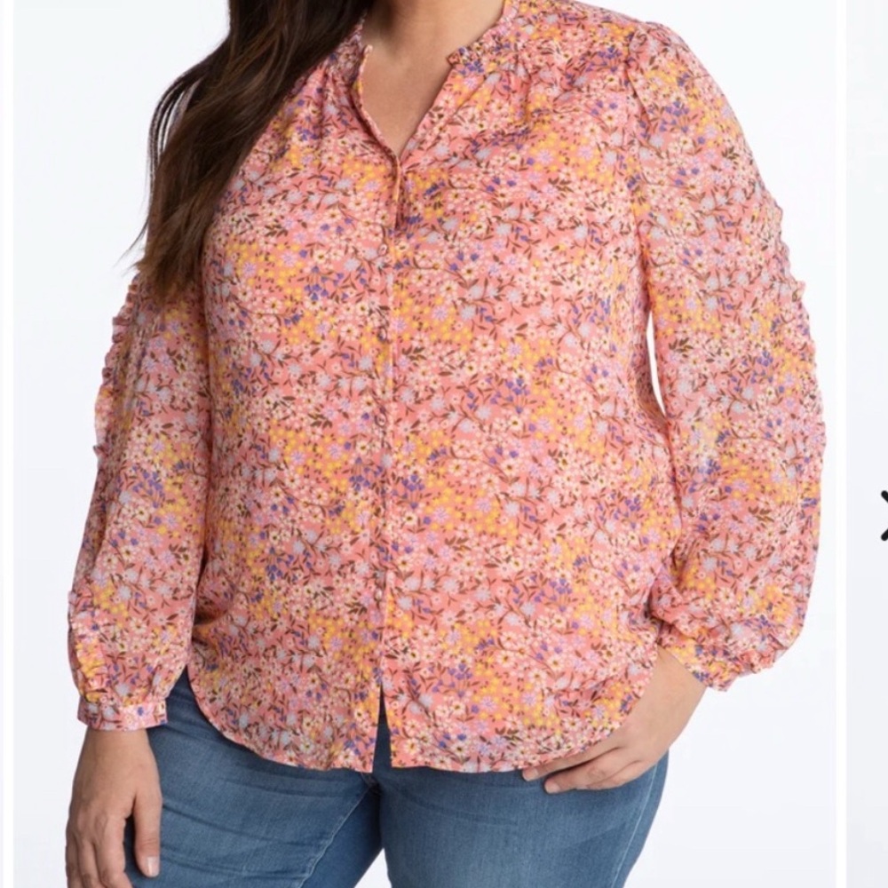 NWT Adyson Parker Floral Pink Blouse, sz 2X